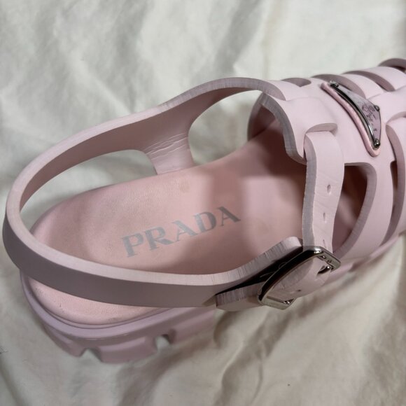 Prada Womens Monolith Rubber Cage Sandals Baby Pink Platform Slingback Size 38 - Picture 6 of 10